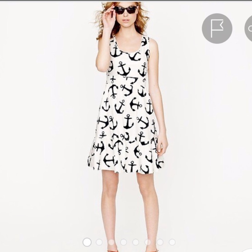 J.Crew women’s Sz 12 navy blue and white anchor dress w/ pockets and side zip